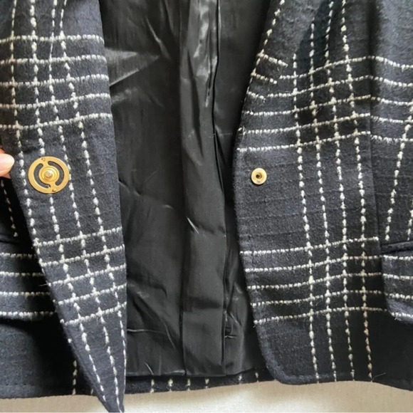 Escada Bushra Virgin Wool Angora black white plaid one button blazer Sz 38 - Picture 5 of 11